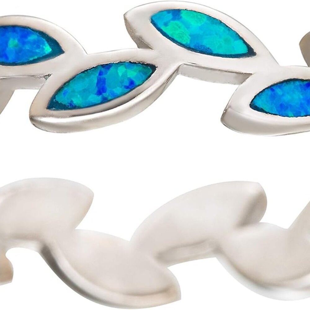 Sterling Silver Blue Opal Stackable Wedding Ring … - image 1